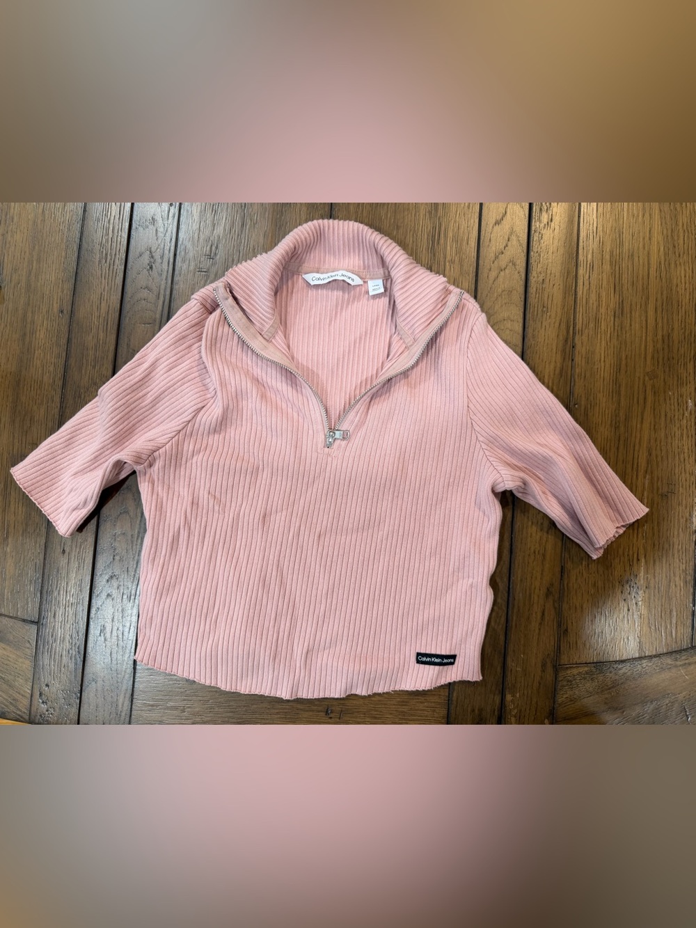 Calvin Klein Jeans Men's Pink Ribbed Quarter-Zip Sweater